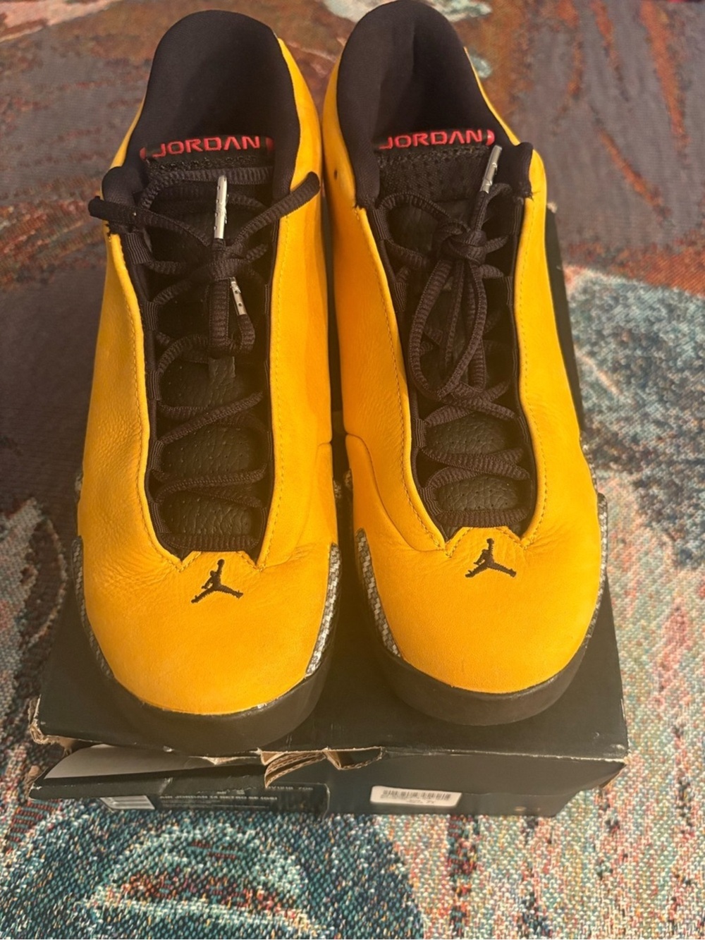 Jordan 14 Yellow and Black Low-Top Retro Sneakers Gold Ferrari Basketball